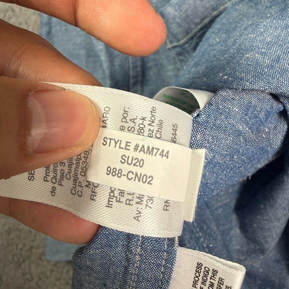 Wallace & Barnes Chambray 4-Pocket Camp Shirt Mens M Loop Collar Guayabera - Picture 6 of 10